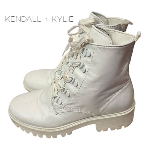 Kendall & Kylie Shoes - Kendall + Kylie Women's Epic White Leather Chunky Heel Combat Boots 7.5